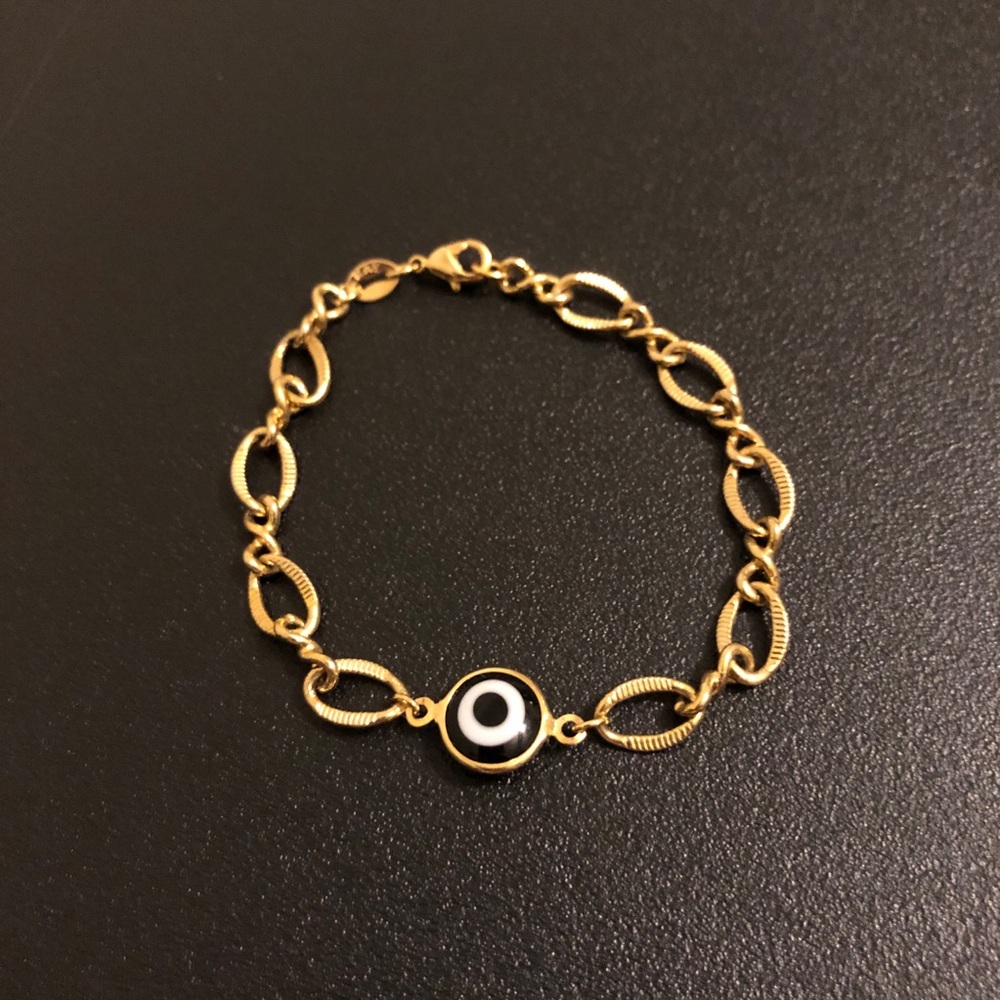 Gold-Tone Evil Eye Chain Bracelet with Black & White Accent
